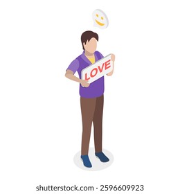 3D Isometric Flat Vector Illustration of K Pop Music Fans, Supporters displaying placards at event.. Item 4