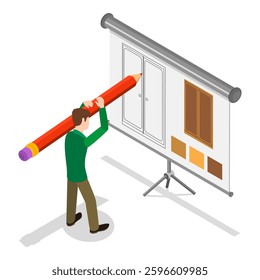 3D Isometric Flat Vector Illustration of Furniture Designe and Assembly Service, Woodwork and Carpentry. Item 2