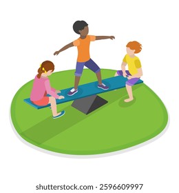 3D Isometric Flat Vector Illustration of Children Playing Outside, Active Healthy Childhood. Item 1