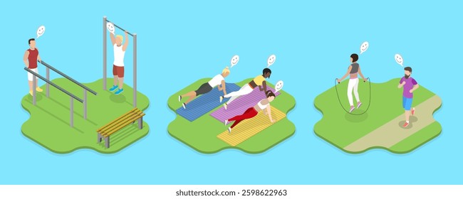 3D Isometric Flat Vector Illustration of Healthy Lifestyle and Fitness, Sports and Physical Activity