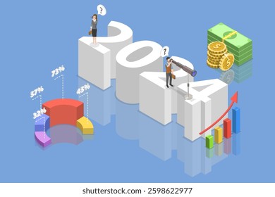 3D Isometric Flat Vector Illustration of Economic Forecast , New Trends and Predictions in Economics