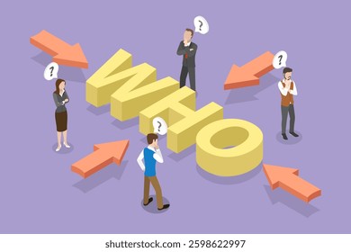 3D Isometric Flat Vector Illustration of Who Question, Business Idea Concept