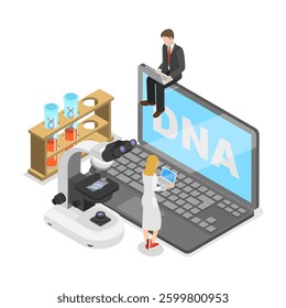 3D Isometric Flat Vector Illustration of Genetic DNA Science, Gene Engineers and Decoding Technologies. Item 1