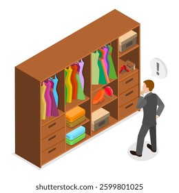 3D Isometric Flat Vector Illustration of Walk-in Closet, Wardrobe Room. Item 2
