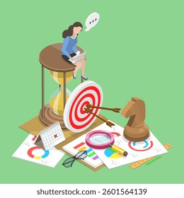 3D Isometric Flat Vector Illustration of Planning To Achieve Goal, Business Strategy