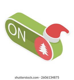 3D Isometric Flat Vector Illustration of Christmas On-off, Template for Christmas On-Off Switch Buttons Featuring Xmas Tree. Item 2