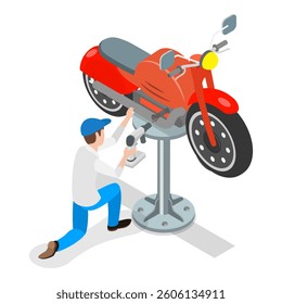 3D Isometric Flat Vector Illustration of Auto Repair Services , Moto Shop. Item 1