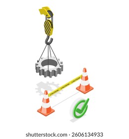 3D Isometric Flat Vector Illustration of Barricade Lifting Zone, Work Safety Rules. Item 2