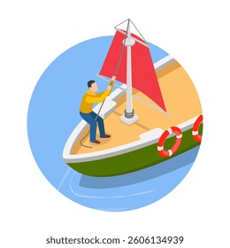 3D Isometric Flat Vector Illustration of Sailing Yacht, Marine Travel. Item 1