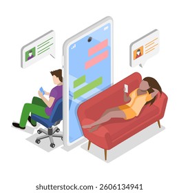 3D Isometric Flat Vector Illustration of Dating App, Virtual Relationship. Item 3