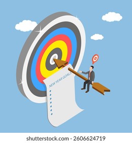 3D Isometric Flat Vector Illustration of New Year Goals, Aspiration and Motivation