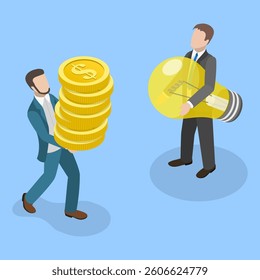 3D Isometric Flat Vector Illustration of Successful Business Negotiation and Partnership, Financial Support for Startup