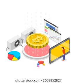 3D Isometric Flat Vector Illustration of Cryptocurrency Marketplace, Digital Money Mining, Smart Wallet and Blockchain. Item 3