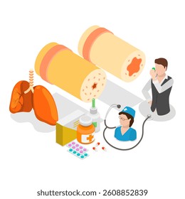 3D Isometric Flat Vector Illustration of Bronchial Asthma, Inhalation Medicine. Item 2