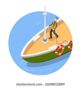 3D Isometric Flat Vector Illustration of Sailing Yacht, Marine Travel. Item 2