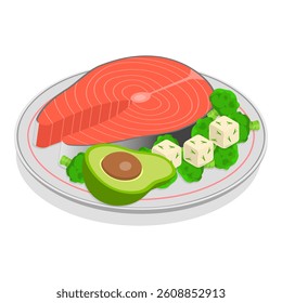 3D Isometric Flat Vector Illustration of Healthy Plate, Balanced Diet. Item 7