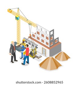 3D Isometric Flat Vector Illustration of Builders And Architects , Construction Business. Item 5