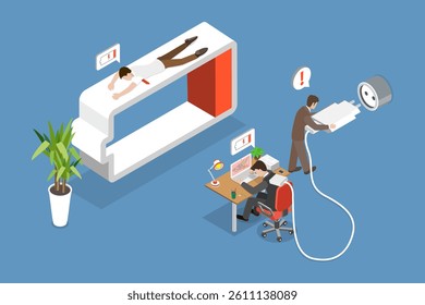 3D Isometric Flat Vector Illustration of Working Burnout, Deadlines, Stress, Depression