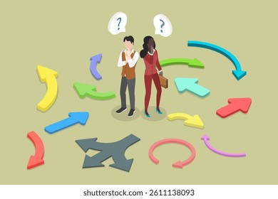 3D Isometric Flat Vector Illustration of Doubting in Choosing Path, Making Secision