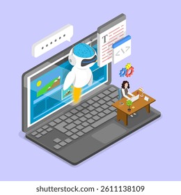 3D Isometric Flat Vector Illustration of Artificial Intelligence In Business, Prompt Engineering