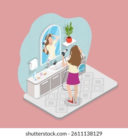 3D Isometric Flat Vector Illustration of Everyday Routine, Hygiene Procedures
