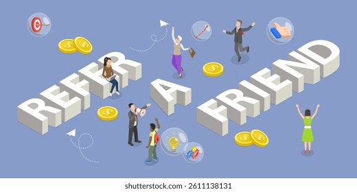 3D Isometric Flat Vector Illustration of Refer a Friend , Referral Program
