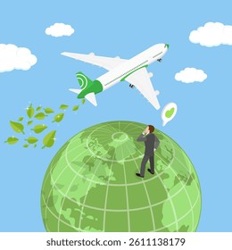 3D Isometric Flat Vector Illustration of Green Aviation Fuel, Hybrid Eco Engine