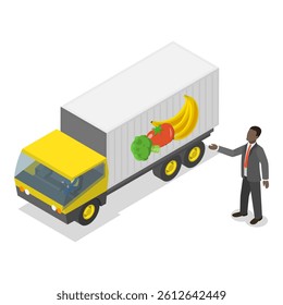 3D Isometric Flat Vector Illustration of Grocery Food Delivery, Shipping of Farm Fresh Fruits and Vegetables. Item 2