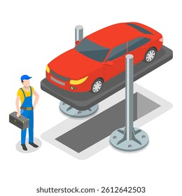 3D Isometric Flat Vector Illustration of Auto Repair Services , Moto Shop. Item 3