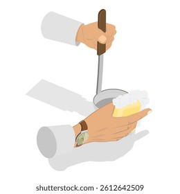 3D Isometric Flat Vector Illustration of Hands Washing Dishes, Dishwashing Process. Item 2