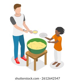 3D Isometric Flat Vector Illustration of Food Crisis, Support of People in Need. Item 1