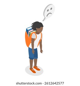 3D Isometric Flat Vector Illustration of Exhausted Schoolchildren, Tired Students Struggling with Academic Demands. Item 3
