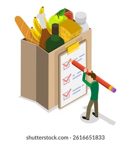3D Isometric Flat Vector Illustration of Grocery Food Delivery, Shipping of Farm Fresh Fruits and Vegetables. Item 3