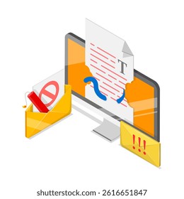 3D Isometric Flat Vector Illustration of Computer Crime, Cyber Security Breach. Item 1