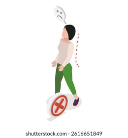 3D Isometric Flat Vector Illustration of Walking Position, Proper Posture for Walking to Reduce Strain. Item 1