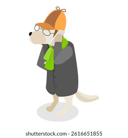 3D Isometric Flat Vector Illustration of Funny Pet Detectives, Crime Investigating. Item 1