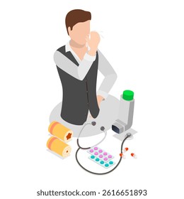 3D Isometric Flat Vector Illustration of Bronchial Asthma, Inhalation Medicine. Item 4