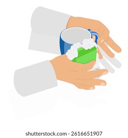 3D Isometric Flat Vector Illustration of Hands Washing Dishes, Dishwashing Process. Item 3