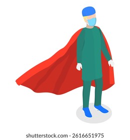 3D Isometric Flat Vector Illustration of Doctor Super Hero, Professional Hospital Workers. Item 1