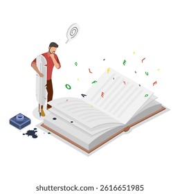 3D Isometric Flat Vector Illustration of Writers Or Poets , Literature as Hobby or Profession. Item 3