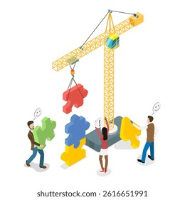 3D Isometric Flat Vector Illustration of Business Cooperation, Partnership for Collaborative Projects. Item 3