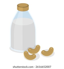 3D Isometric Flat Vector Illustration of Vegan Milk, Plant Based Diet, Healthy Organic Lactose Free Beverage. Item 2
