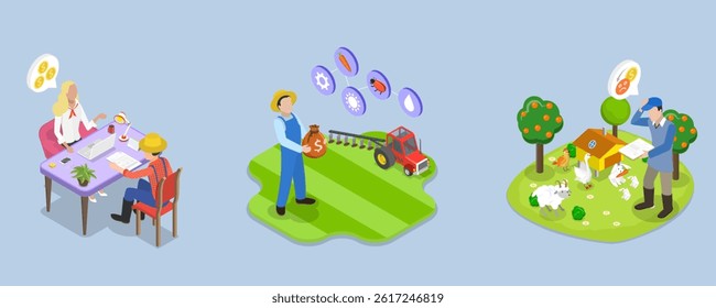 3D Isometric Flat Vector Illustration of Agricultural Loan, Business Financing Program