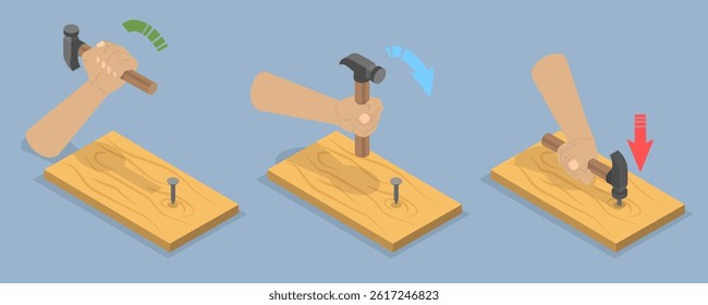 3D Isometric Flat Vector Illustration of Physics Experiment, Types Of Energy, Potential And Kinetic.