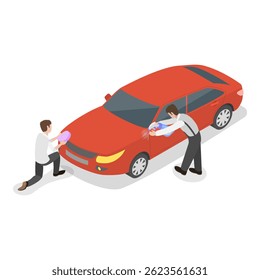 3D Isometric Flat Vector Illustration of Car Washing, Professional Cleaning Services. Item 2