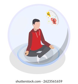 3D Isometric Flat Vector Illustration of Introverts, Person in Bubble Barrier. Item 1