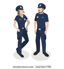 Ilustração 3D Isométrica Plana de Vetor de Serviços de Emergência, Paramédico, Bombeiro e Policial. Rubrica 1