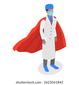 3D Isometric Flat Vector Illustration of Doctor Super Hero, Professional Hospital Workers. Item 2