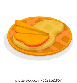 3D Isometric Flat Vector Illustration of Homemade Pastry, Assorted Belgian Waffles with Fresh Berries, Cream, and Icecream. Item 7