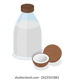 3D Isometric Flat Vector Illustration of Vegan Milk, Plant Based Diet, Healthy Organic Lactose Free Beverage. Item 3